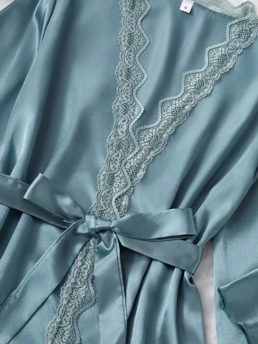 Silky Lace-Trim 4-Piece Pajama 
Sage Blue